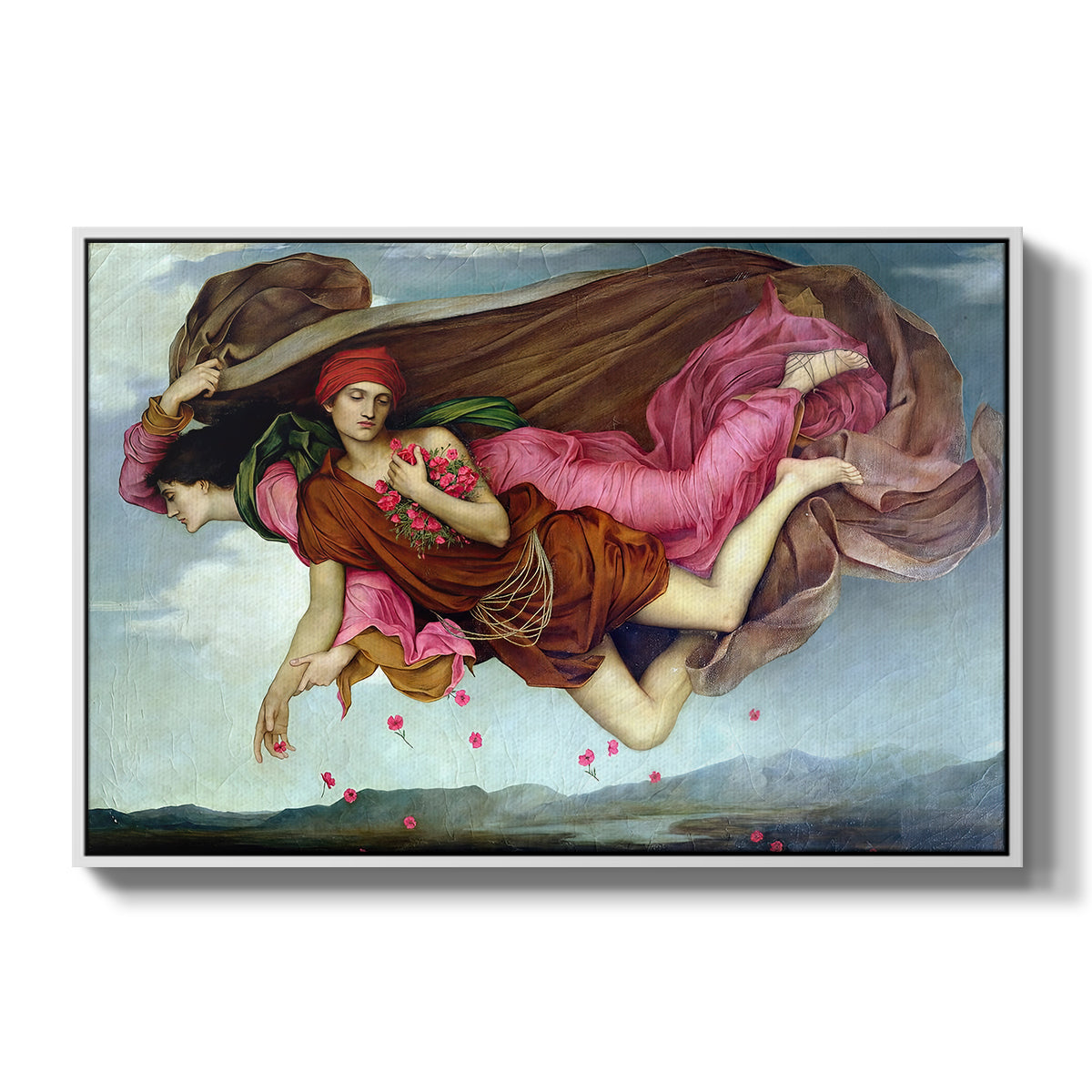 Night and Sleep, 1878 by Evelyn De Morgan in a white floater framed canvas wall art display.