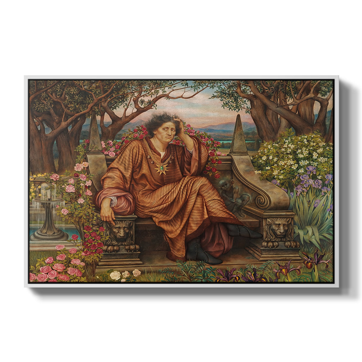 A Soul in Hell, c. 1901-1902 by Evelyn De Morgan in a white floater framed canvas wall art display.