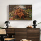 A Soul in Hell, c. 1901-1902 by Evelyn De Morgan displayed in a white floater framed canvas above a dark wood credenza in an entryway.