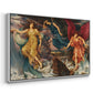 Angled view of The Storm Spirits, 1900 by Evelyn De Morgan in a white floater framed canvas.