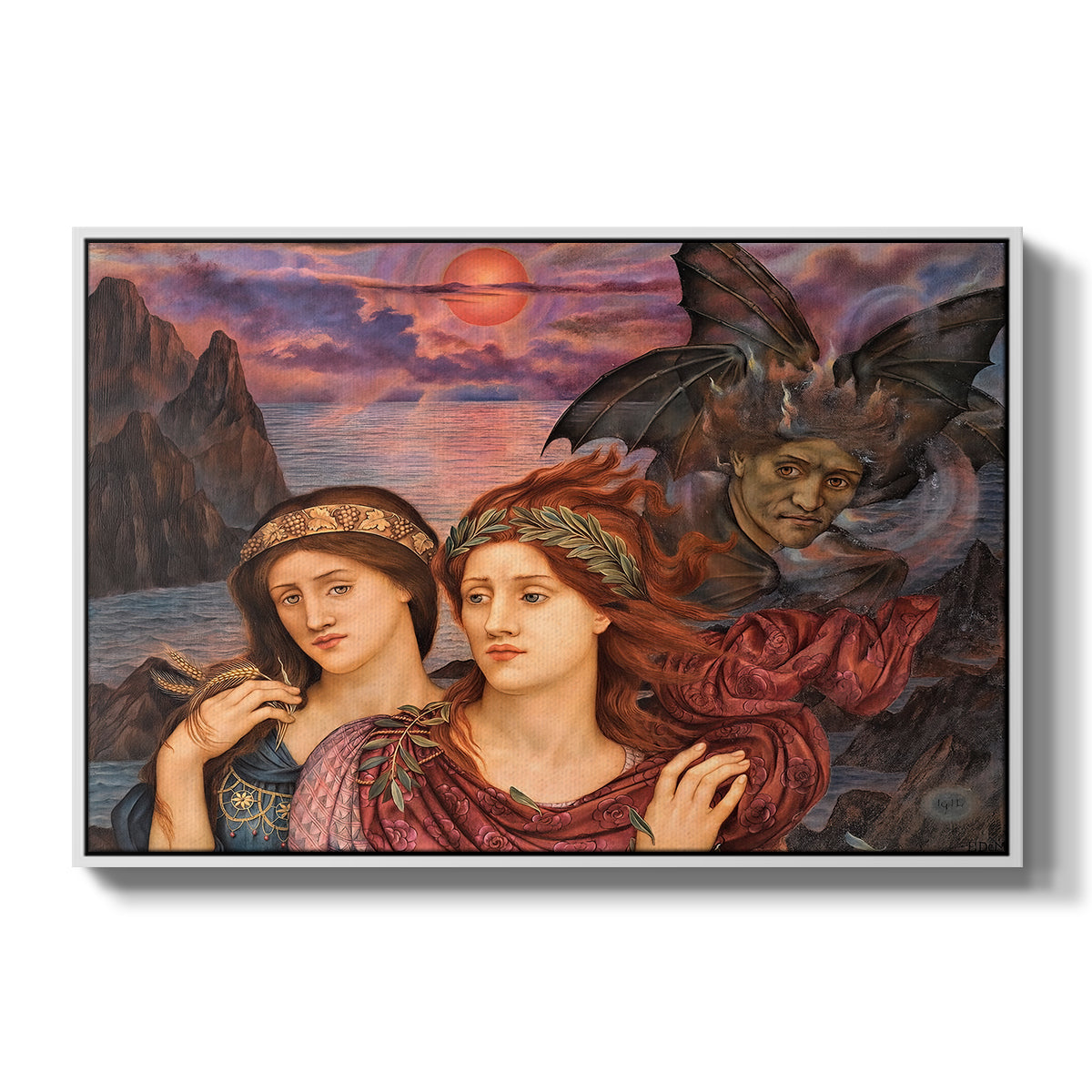 The Vision, 1914 by Evelyn De Morgan in a white floater framed canvas wall art display.
