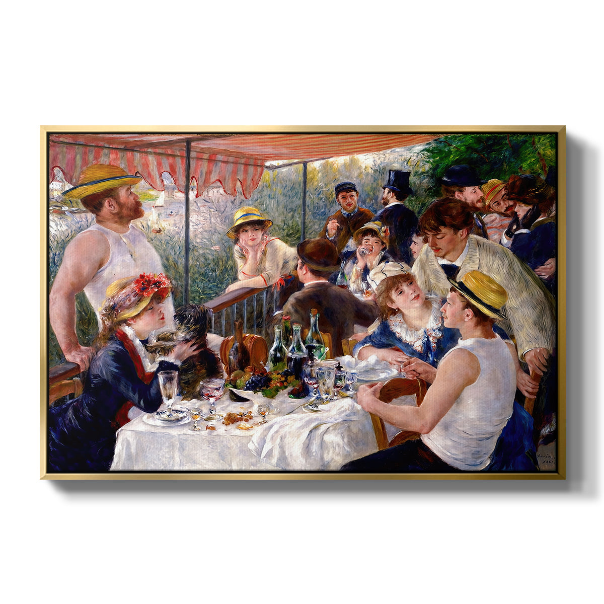 Luncheon of the Boating Party (Le Déjeuner des canotiers), 1880-1881 by Pierre-Auguste Renoir in a gold floater framed canvas wall art display.