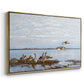 Angled view of Greylag Geese (Grågäss), 1922 by Bruno Liljefors in a gold floater framed canvas.