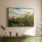 Gold floater framed canvas of Wild Ducks (Grasänder), 1890 by Bruno Liljefors, featuring a wildlife scene of ducks walking through tall grass beside water above a sideboard in a softly lit hallway.