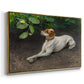Angled view of Portrait of a Dog, 1891 by Bruno Liljefors in a gold floater framed canvas.
