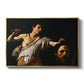 David with the Head of Goliath (Vienna Version), c. 1607 by Caravaggio in a gold floater framed canvas wall art display.