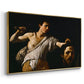 Angled view of David with the Head of Goliath (Vienna Version), c. 1607 by Caravaggio in a gold floater framed canvas.