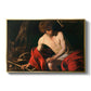 Saint John the Baptist in the Wilderness, c. 1603-1604 by Caravaggio in a gold floater framed canvas wall art display.