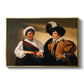 The Fortune Teller (Louvre Version), c. 1595 by Caravaggio in a gold floater framed canvas wall art display.