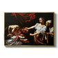 Judith Beheading Holofernes, c. 1599 by Caravaggio in a gold floater framed canvas wall art display.
