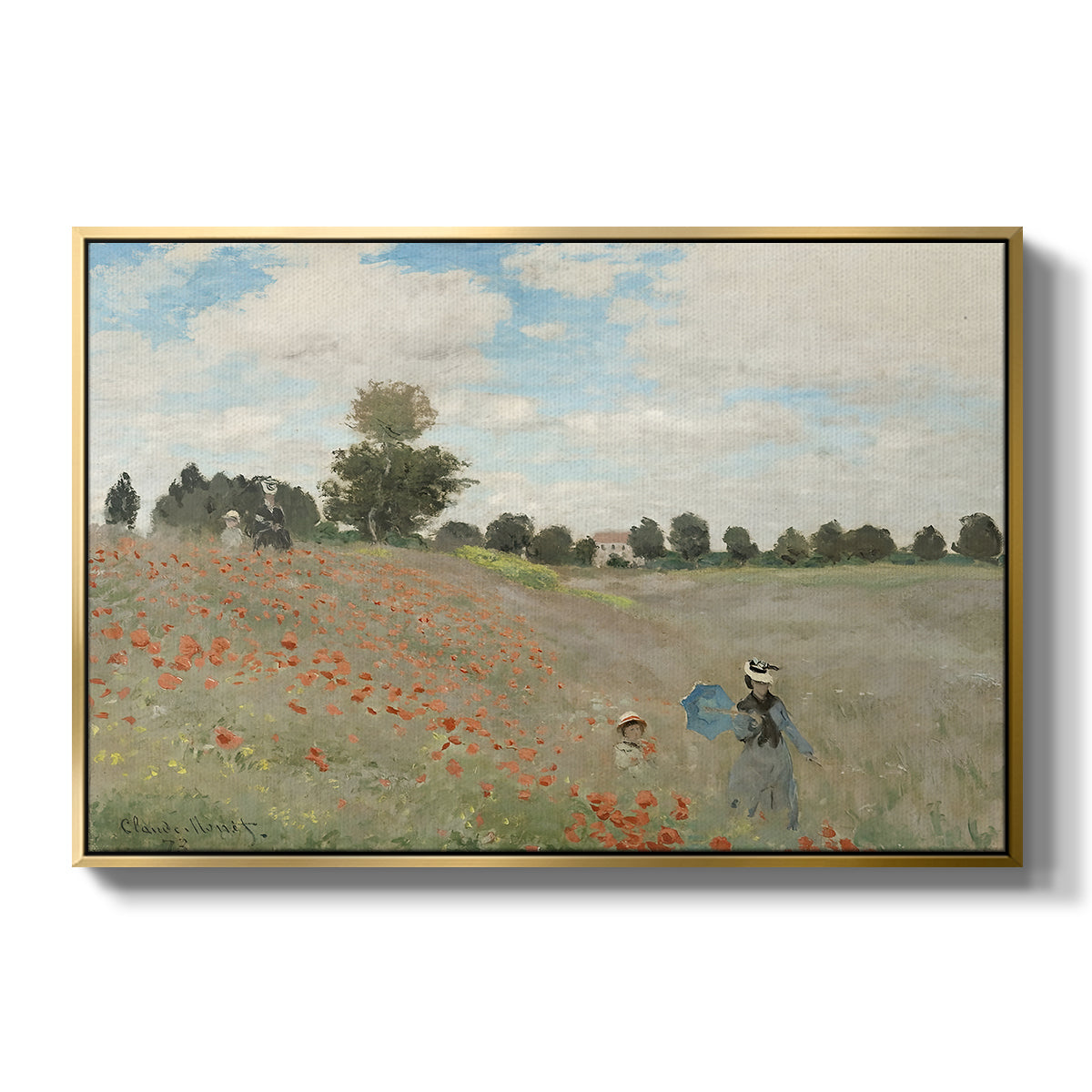 The Poppy Field near Argenteuil, 1873 by Claude Monet in a gold floater framed canvas wall art display.