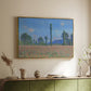 Gold floater framed canvas of Poppy Field (Giverny), 1890-1891 by Claude Monet, featuring an impressionist landscape of blooming poppies in countryside above a sideboard in a softly lit hallway.