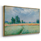 Angled view of The Wheat Field (Champ de Blé), 1881 by Claude Monet in a gold floater framed canvas.