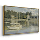 Angled view of The Bridge at Argenteuil, 1874 by Claude Monet in a gold floater framed canvas.