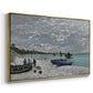 Angled view of The Beach at Sainte-Adresse, 1867 by Claude Monet in a gold floater framed canvas.