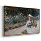 Angled view of Young Girl in the Garden at Giverny, 1888 by Claude Monet in a gold floater framed canvas.