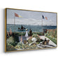 Angled view of Garden at Sainte-Adresse, 1867 by Claude Monet in a gold floater framed canvas.