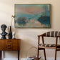 Sunset on the Seine at Lavacourt, Winter Effect, 1880 by Claude Monet as a gold floater framed canvas featuring an impressionist view of river at sunset with snowy banks, styled above a mid-century console in a contemporary living area.