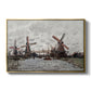 Windmills near Zaandam, 1871 by Claude Monet in a gold floater framed canvas wall art display.