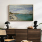 Regatta at Sainte-Adresse, 1867 by Claude Monet displayed in a gold floater framed canvas above a dark wood credenza in an entryway.