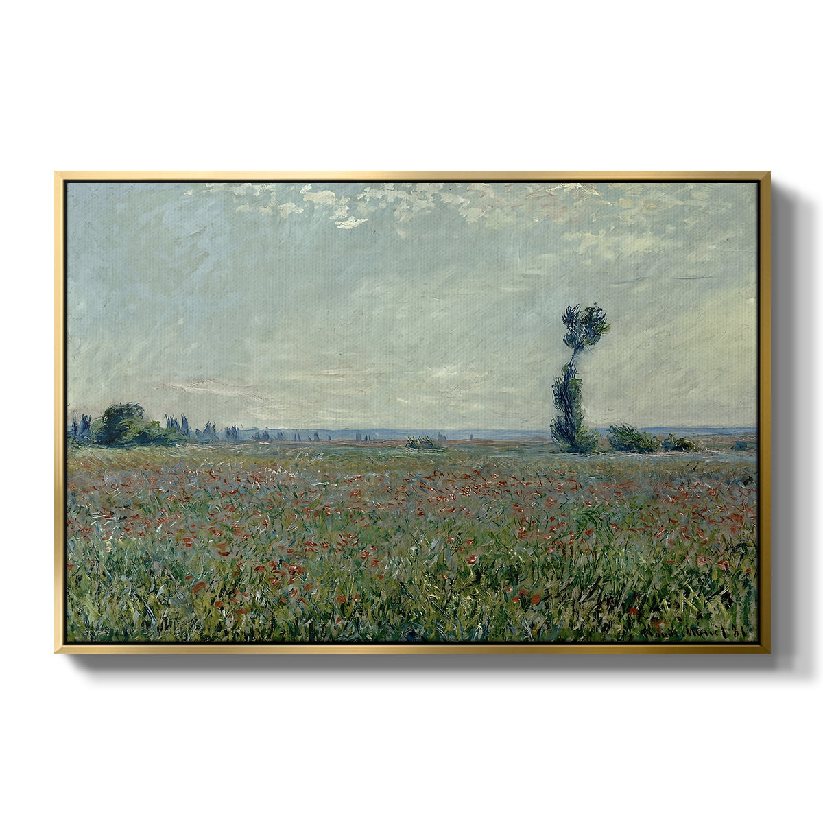 Poppy Field, 1881 by Claude Monet in a gold floater framed canvas wall art display.