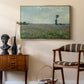 Poppy Field, 1881 by Claude Monet as a gold floater framed canvas featuring a rural meadow with scattered poppies and soft horizon, styled above a mid-century console in a contemporary living area.
