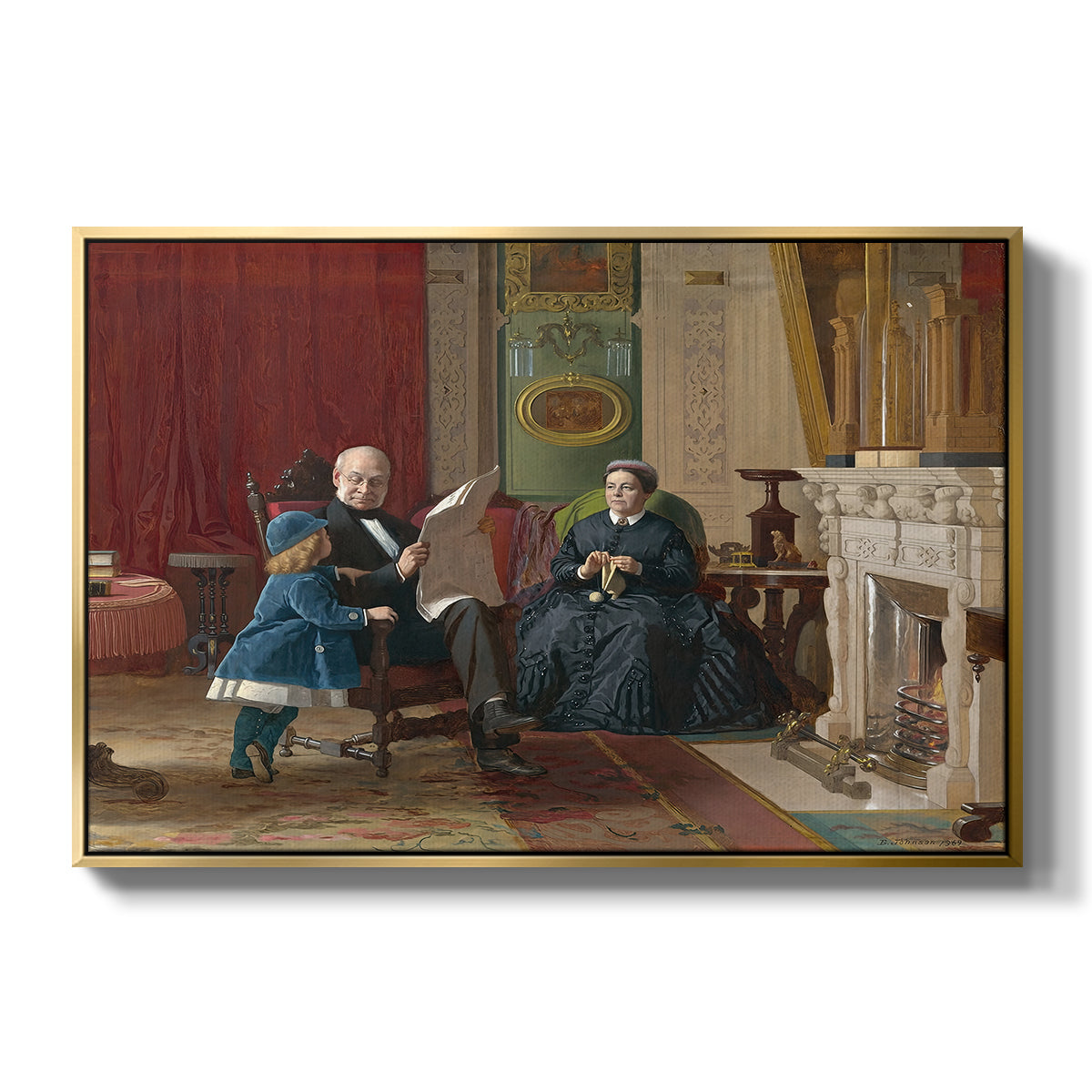 The Brown Family, 1869 by Eastman Johnson in a gold floater framed canvas wall art display.