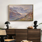 Odenwinklkees with the Johannisberg, 1902 by Edward Theodore Compton displayed in a gold floater framed canvas above a dark wood credenza in an entryway.