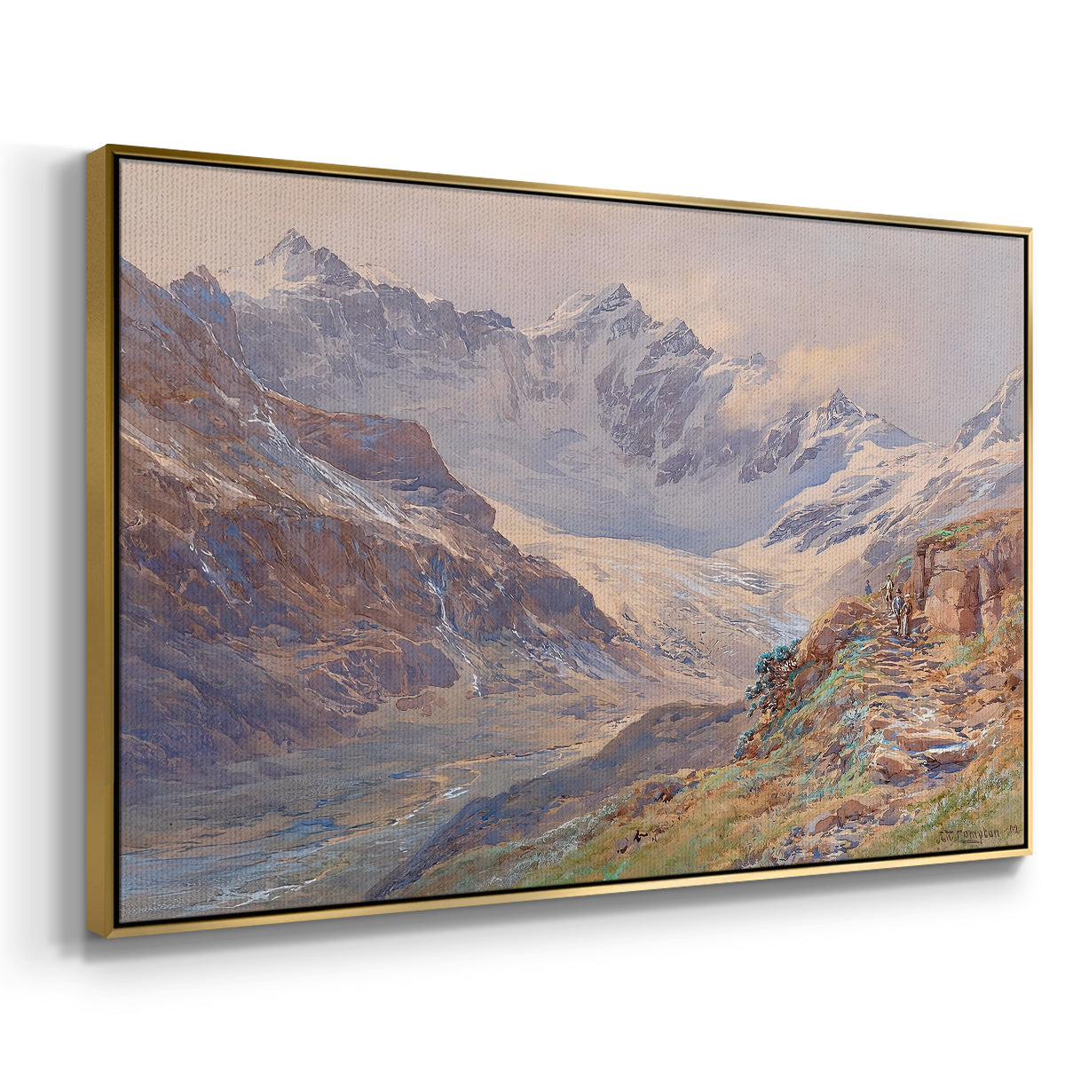 Angled view of Odenwinklkees with the Johannisberg, 1902 by Edward Theodore Compton in a gold floater framed canvas.