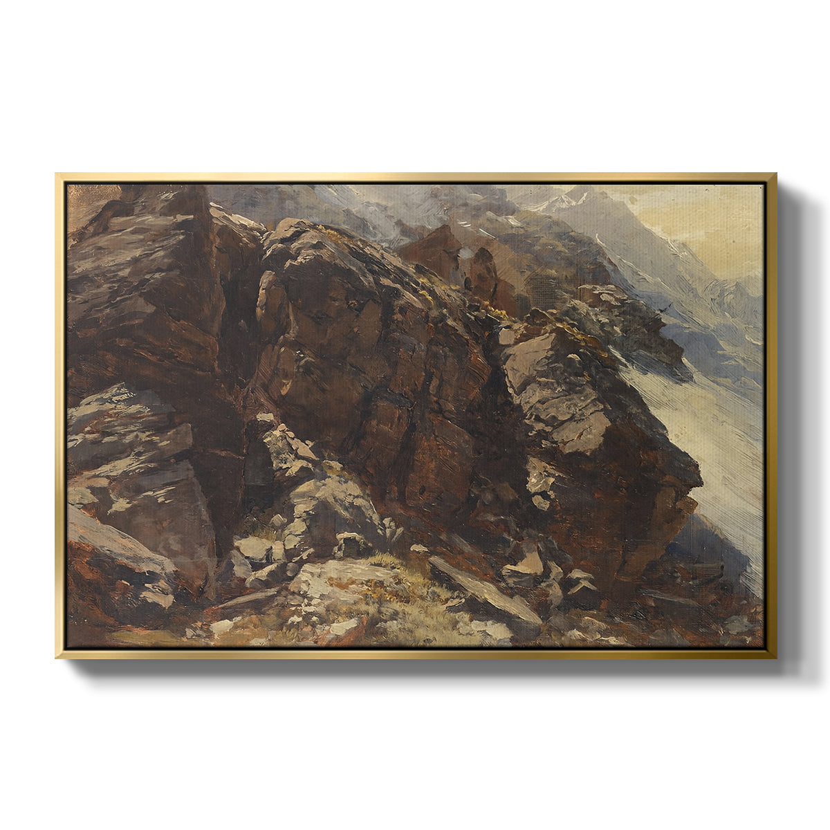 High Mountain Study, c. 1870 by Edward Theodore Compton in a gold floater framed canvas wall art display.