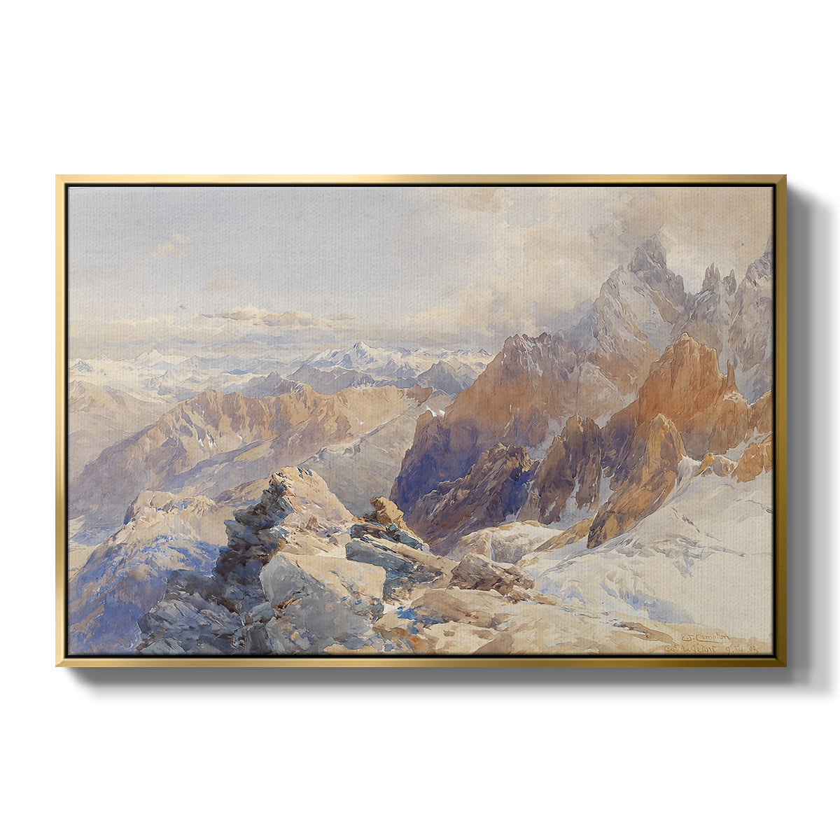 Col du Géant, 1903 by Edward Theodore Compton in a gold floater framed canvas wall art display.