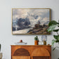 The Grossglockner, 1880 by Edward Theodore Compton in a gold floater framed canvas featuring a towering mountain peak rising above rocky alpine landscape, displayed above a wood console cabinet.