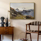 The Großglockner from the Prager Hut, 1890 by Edward Theodore Compton as a gold floater framed canvas featuring an alpine vista with towering peak and foreground terrain, styled above a mid-century console in a contemporary living area.