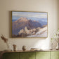 Gold floater framed canvas of Hoher Göll from Watzmann-Hocheck, 1919 by Edward Theodore Compton, featuring an alpine panorama showing layered peaks and valleys above a sideboard in a softly lit hallway.