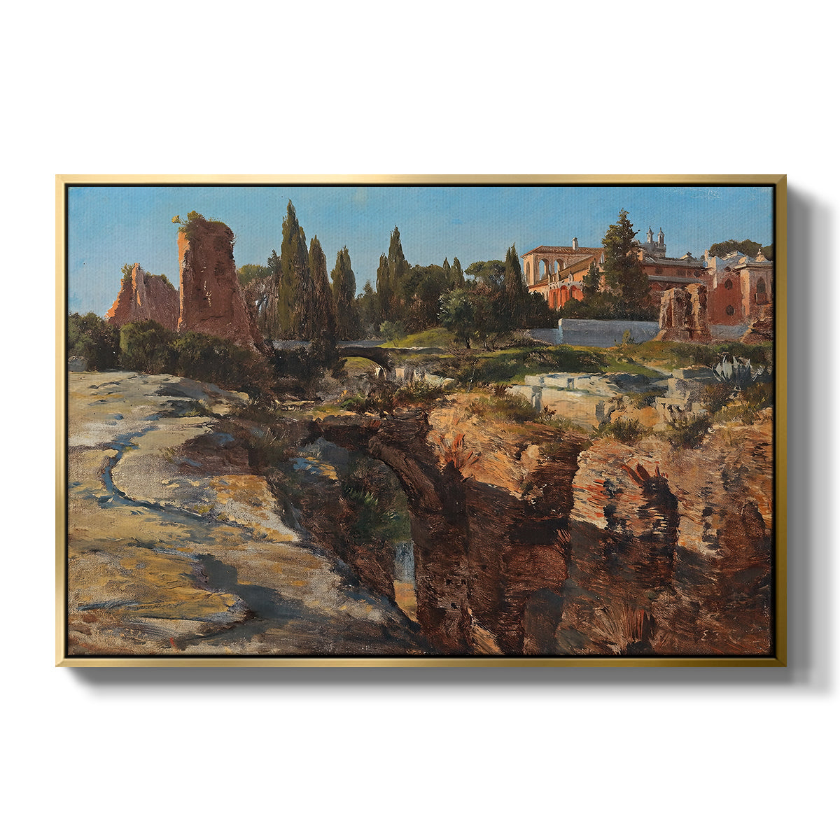 Palatine in Rome, c. 1921 by Edward Theodore Compton in a gold floater framed canvas wall art display.