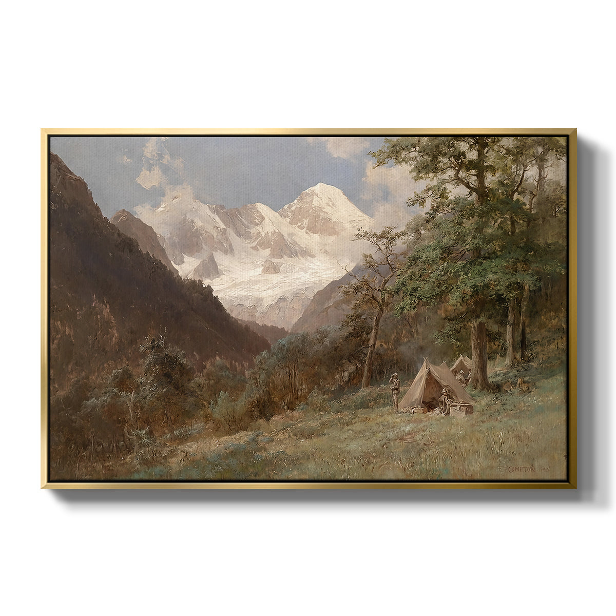 Landscape in the Caucasus, c. 1921 by Edward Theodore Compton in a gold floater framed canvas wall art display.
