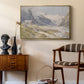 Shepherds (Pasterze), c. 1921 by Edward Theodore Compton as a gold floater framed canvas featuring a rural alpine setting with shepherds and open terrain, styled above a mid-century console in a contemporary living area.