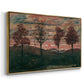 Angled view of Four Trees, 1917 by Egon Schiele in a gold floater framed canvas.