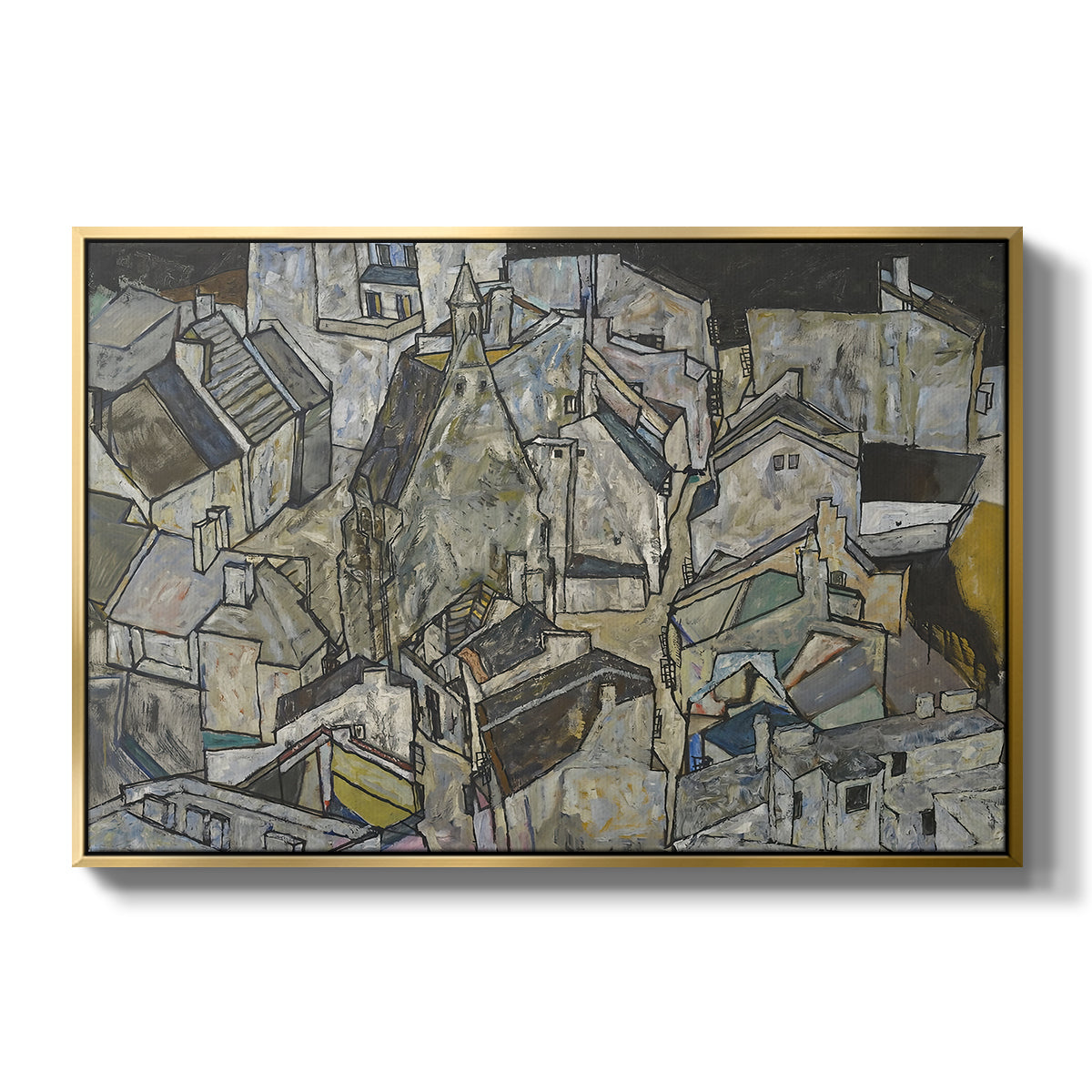 Mödling II, 1918 by Egon Schiele in a gold floater framed canvas wall art display.