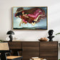 Night and Sleep, 1878 by Evelyn De Morgan displayed in a gold floater framed canvas above a dark wood credenza in an entryway.