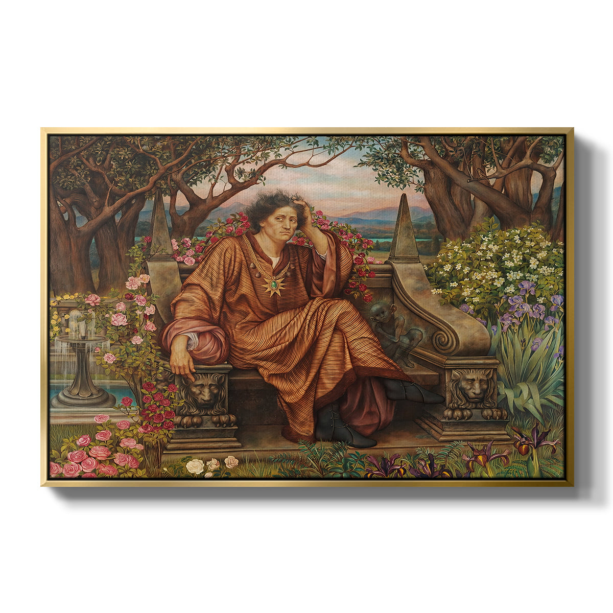 A Soul in Hell, c. 1901-1902 by Evelyn De Morgan in a gold floater framed canvas wall art display.