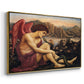 Angled view of The Angel with the Serpent, c. 1870-1875 by Evelyn De Morgan in a gold floater framed canvas.