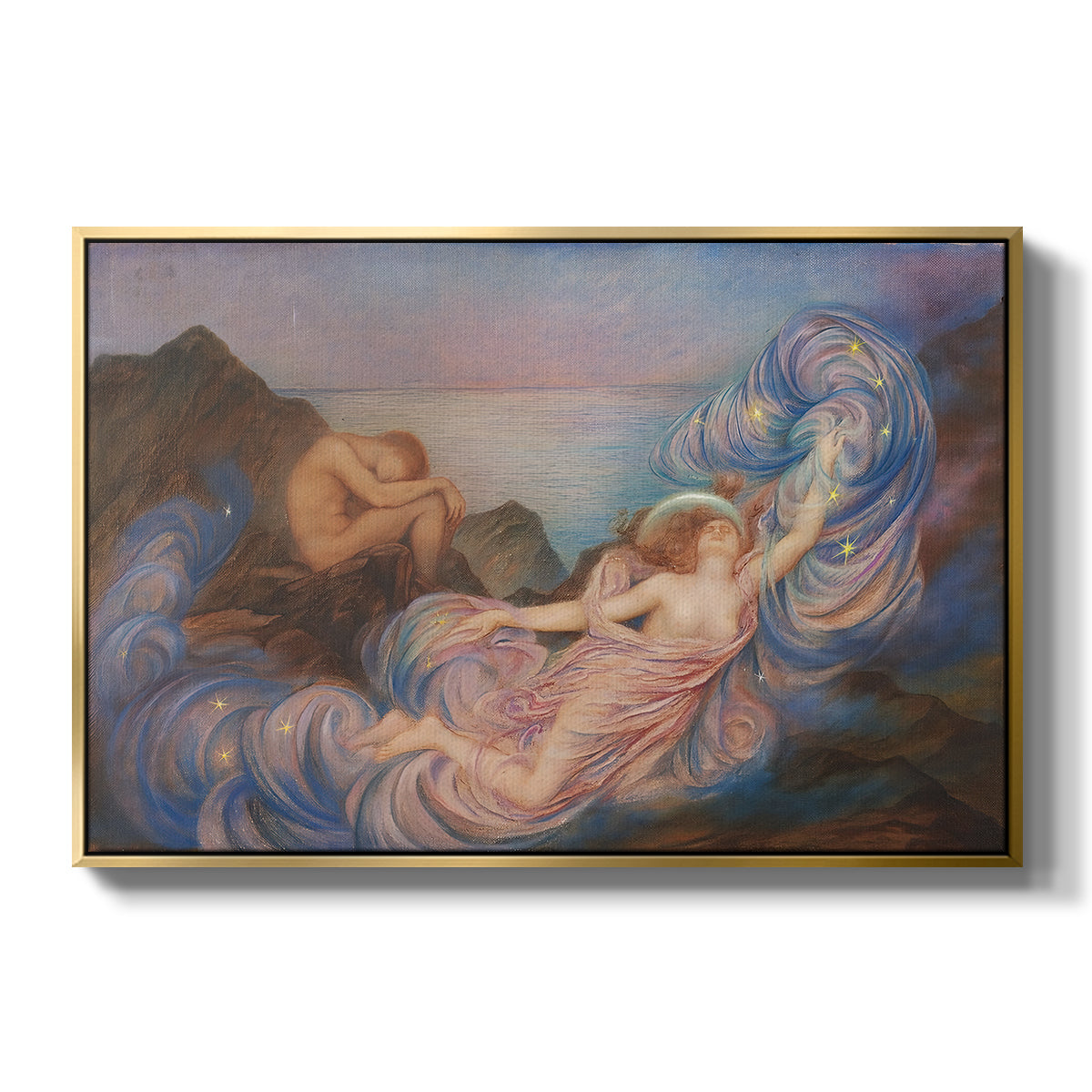Twilight, 1914 by Evelyn De Morgan in a gold floater framed canvas wall art display.