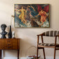 The Storm Spirits, 1900 by Evelyn De Morgan as a gold floater framed canvas featuring a dynamic composition of figures embodying storm energy, styled above a mid-century console in a contemporary living area.