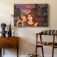 The Vision, 1914 by Evelyn De Morgan as a gold floater framed canvas featuring an expressive composition with figures and dramatic sky, styled above a mid-century console in a contemporary living area.