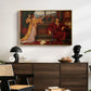 The Gilded Cage, c. 1901-1902 by Evelyn De Morgan displayed in a gold floater framed canvas above a dark wood credenza in an entryway.