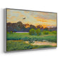 Angled view of Flying Duck at Sunset, 1924 by Bruno Liljefors in a silver floater framed canvas.
