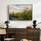 Wild Ducks (Grasänder), 1890 by Bruno Liljefors displayed in a silver floater framed canvas above a dark wood credenza in an entryway.