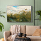 Silver floater framed canvas featuring a realistic depiction of ducks in countryside landscape, displayed above a sofa in a modern living room.