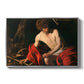 Saint John the Baptist in the Wilderness, c. 1603-1604 by Caravaggio in a silver floater framed canvas wall art display.